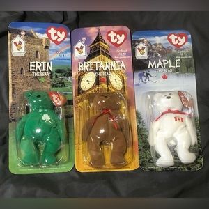 Ty Teenie Beanie Babies set of 3 Britannia, Maple, & Erin NEW Original Packaging